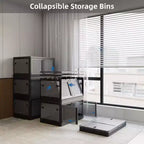 4-Pack Transparent Stackable Storage Bins with 5 Doors to Open with Wheels, Folding Plastic Craft Containers Large Closet Organizers Box for Bedrooms