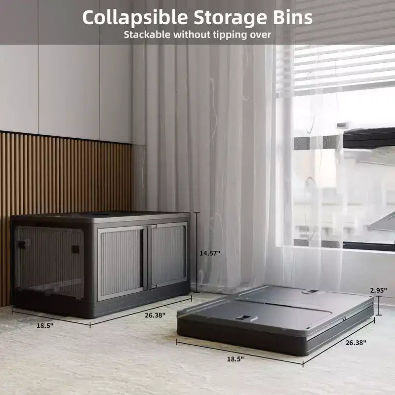 4-Pack Transparent Stackable Storage Bins with 5 Doors to Open with Wheels, Folding Plastic Craft Containers Large Closet Organizers Box for Bedrooms