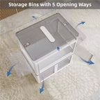 4-Pack Transparent Stackable Storage Bins with 5 Doors to Open with Wheels, Folding Plastic Craft Containers Large Closet Organizers Box for Bedrooms