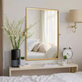 Iron Right Angled Rectangular Rotating Hardware Hanging Mirror in Gold 96x66x2.5cm