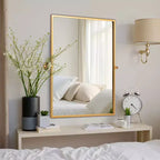 Iron Right Angled Rectangular Rotating Hardware Hanging Mirror in Gold 96x66x2.5cm