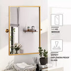 Specchio da Appendere Girevole Rettangolare ad Angolo Retto in Ferro, Oro, 96x66x2.5cm