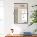 Specchio da Appendere Girevole Rettangolare ad Angolo Retto in Ferro, Oro, 96x66x2.5cm