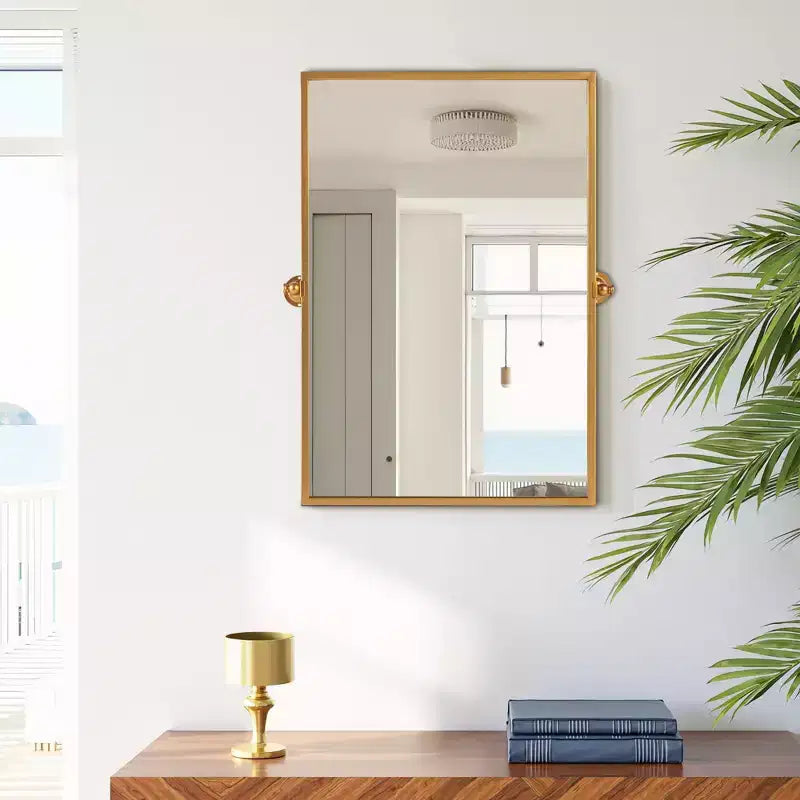 Specchio da Appendere Girevole Rettangolare ad Angolo Retto in Ferro, Oro, 96x66x2.5cm