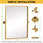 Specchio da Appendere Girevole Rettangolare ad Angolo Retto in Ferro, Oro, 96x66x2.5cm