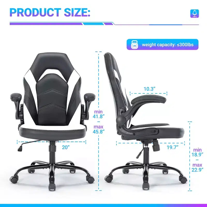Gaming Chair PU Leather Ergonomic Office Chair Swivel Computer Chair White with Lumbar Support