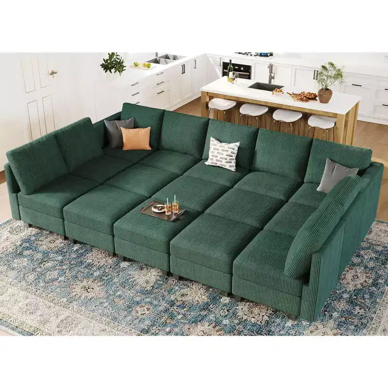 Belffin Large 15 Seat Modular Sectional Sofa with Storage Seat Corduroy Sleeper Sectional Sofa Bed Oversized Convertible Modular Couch for Living Room