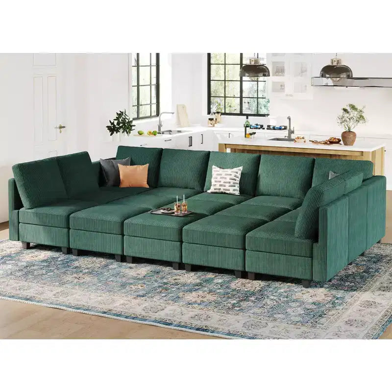 Belffin Large 15 Seat Modular Sectional Sofa with Storage Seat Corduroy Sleeper Sectional Sofa Bed Oversized Convertible Modular Couch for Living Room