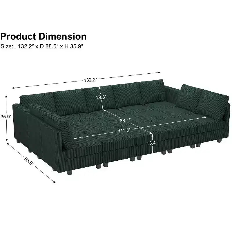 Belffin Large 15 Seat Modular Sectional Sofa with Storage Seat Corduroy Sleeper Sectional Sofa Bed Oversized Convertible Modular Couch for Living Room
