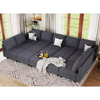 Belffin Large 15 Seat Modular Sectional Sofa with Storage Seat Corduroy Sleeper Sectional Sofa Bed Oversized Convertible Modular Couch for Living Room