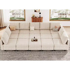 Belffin Large 15 Seat Modular Sectional Sofa with Storage Seat Corduroy Sleeper Sectional Sofa Bed Oversized Convertible Modular Couch for Living Room