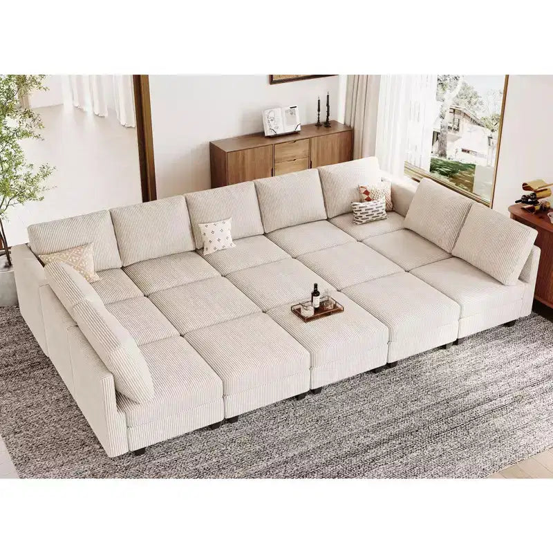 Belffin Large 15 Seat Modular Sectional Sofa with Storage Seat Corduroy Sleeper Sectional Sofa Bed Oversized Convertible Modular Couch for Living Room
