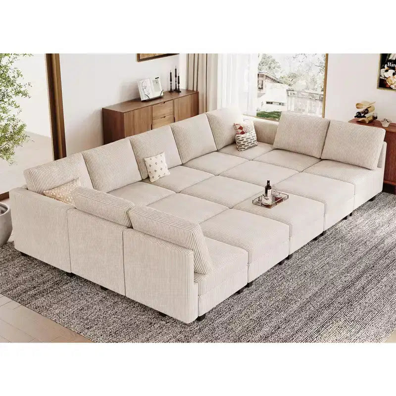 Belffin Large 15 Seat Modular Sectional Sofa with Storage Seat Corduroy Sleeper Sectional Sofa Bed Oversized Convertible Modular Couch for Living Room