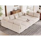 Belffin Large 15 Seat Modular Sectional Sofa with Storage Seat Corduroy Sleeper Sectional Sofa Bed Oversized Convertible Modular Couch for Living Room