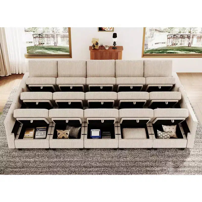 Belffin Large 15 Seat Modular Sectional Sofa with Storage Seat Corduroy Sleeper Sectional Sofa Bed Oversized Convertible Modular Couch for Living Room