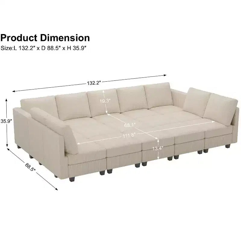 Belffin Large 15 Seat Modular Sectional Sofa with Storage Seat Corduroy Sleeper Sectional Sofa Bed Oversized Convertible Modular Couch for Living Room
