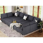 Belffin Large 15 Seat Modular Sectional Sofa with Storage Seat Corduroy Sleeper Sectional Sofa Bed Oversized Convertible Modular Couch for Living Room