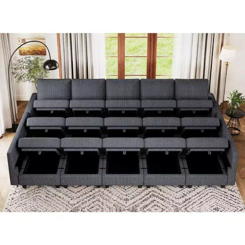 Belffin Large 15 Seat Modular Sectional Sofa with Storage Seat Corduroy Sleeper Sectional Sofa Bed Oversized Convertible Modular Couch for Living Room