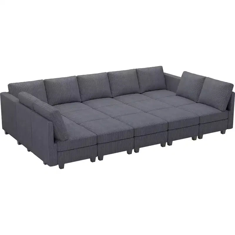 Belffin Large 15 Seat Modular Sectional Sofa with Storage Seat Corduroy Sleeper Sectional Sofa Bed Oversized Convertible Modular Couch for Living Room