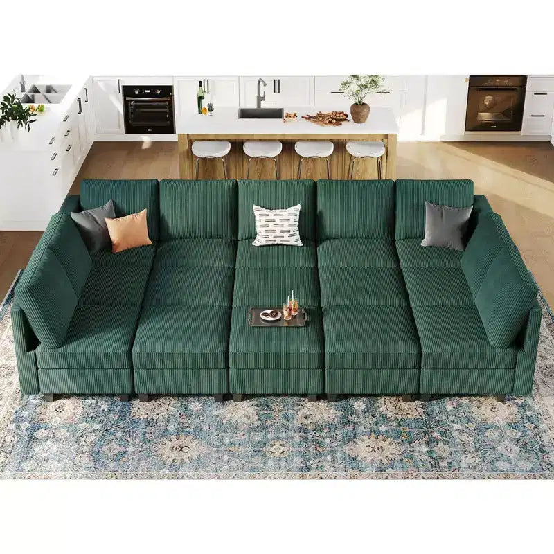 Belffin Large 15 Seat Modular Sectional Sofa with Storage Seat Corduroy Sleeper Sectional Sofa Bed Oversized Convertible Modular Couch for Living Room