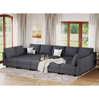 Belffin Large 15 Seat Modular Sectional Sofa with Storage Seat Corduroy Sleeper Sectional Sofa Bed Oversized Convertible Modular Couch for Living Room