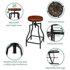 eHemco Industrial Adjustable Swivel Metal Kitchen Counter stool with Wood Veneer Seat, Rustic Brown and Black, Set of 3