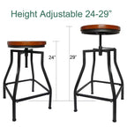 eHemco Industrial Adjustable Swivel Metal Kitchen Counter stool with Wood Veneer Seat, Rustic Brown and Black, Set of 3
