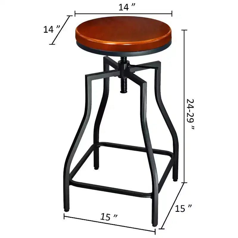 eHemco Industrial Adjustable Swivel Metal Kitchen Counter stool with Wood Veneer Seat, Rustic Brown and Black, Set of 3