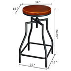 eHemco Industrial Adjustable Swivel Metal Kitchen Counter stool with Wood Veneer Seat, Rustic Brown and Black, Set of 3