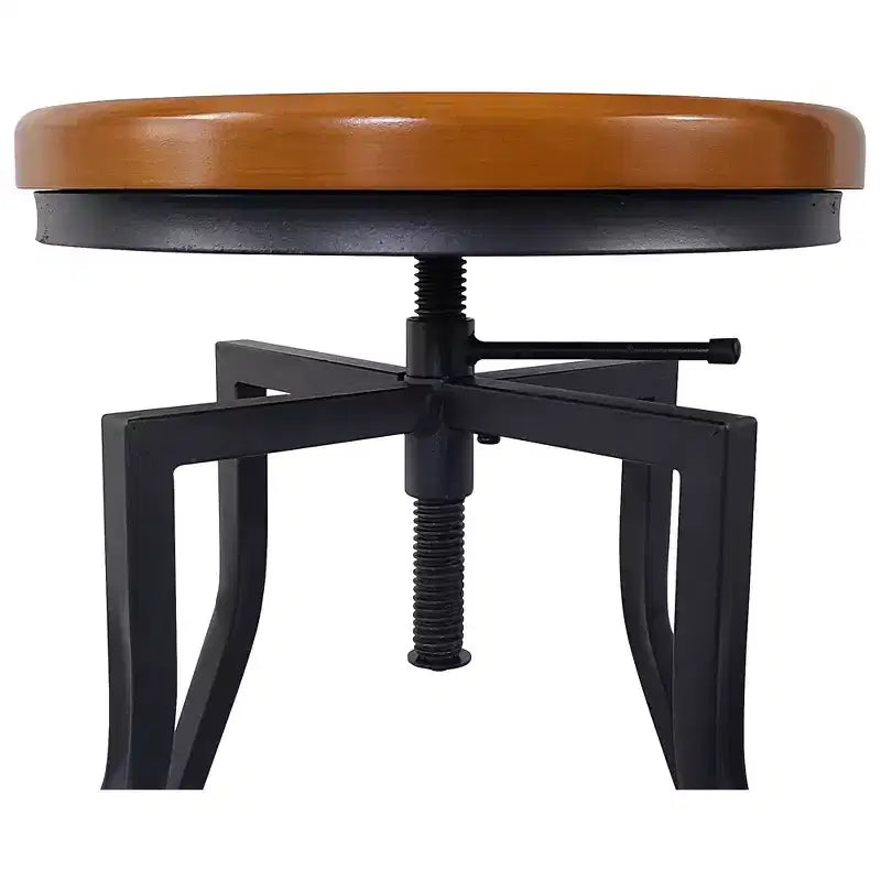 eHemco Industrial Adjustable Swivel Metal Kitchen Counter stool with Wood Veneer Seat, Rustic Brown and Black, Set of 3
