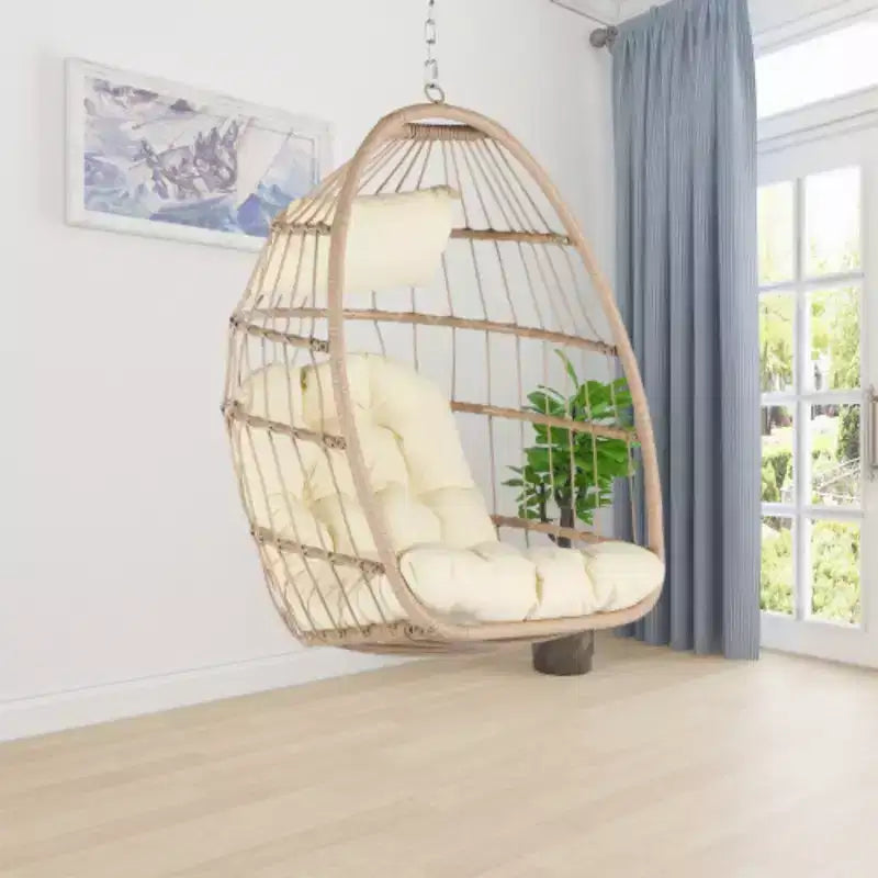 Outdoor Garden Rattan Egg Swing Chair Hanging Chair for Bedroom Living Room Balcony