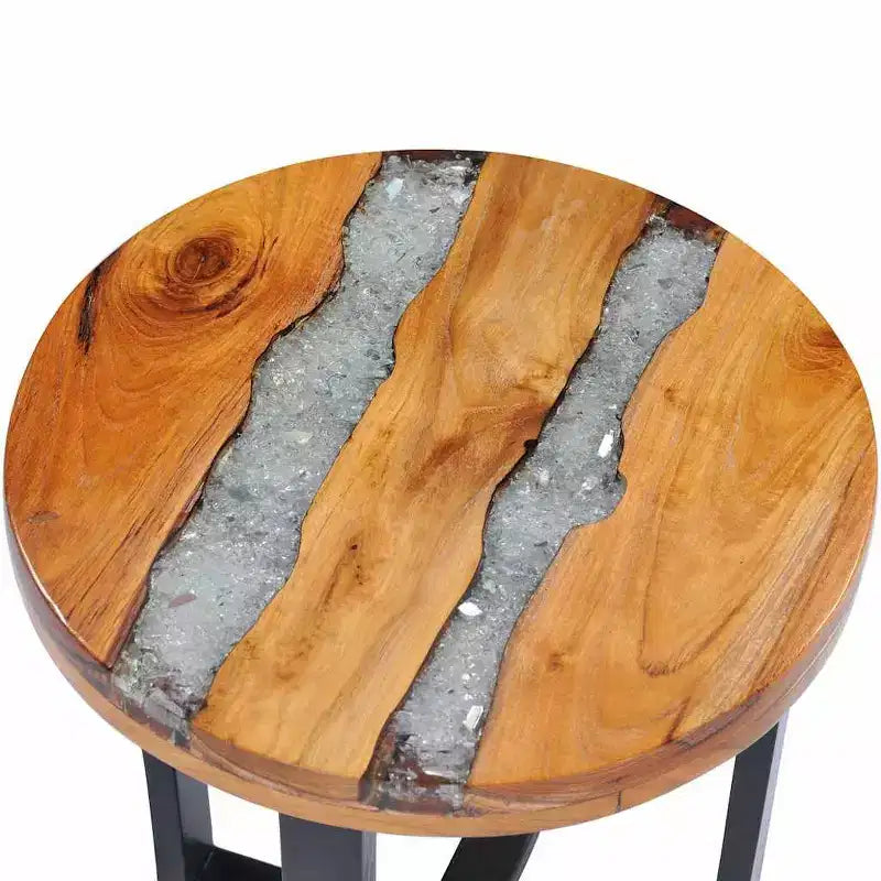 vidaXL Coffee Table with Resin Inlay, Round Center Table for Living Room, Fully Handmade, 15.7'' x17.7'', Solid Reclaimed Wood, Multicolor