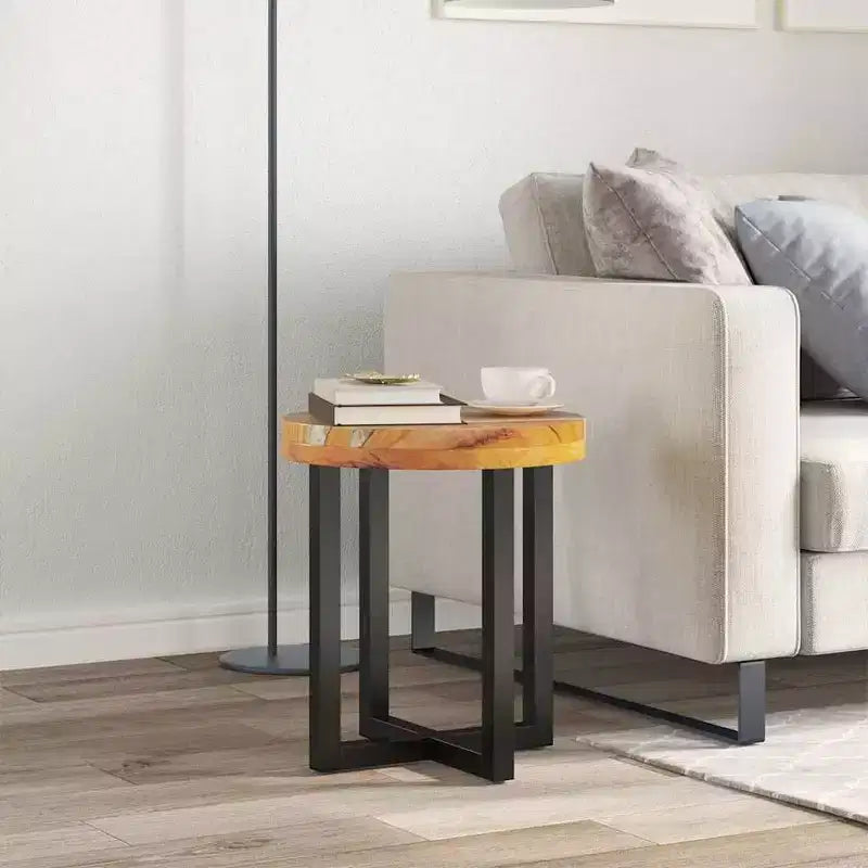 vidaXL Coffee Table with Resin Inlay, Round Center Table for Living Room, Fully Handmade, 15.7'' x17.7'', Solid Reclaimed Wood, Multicolor