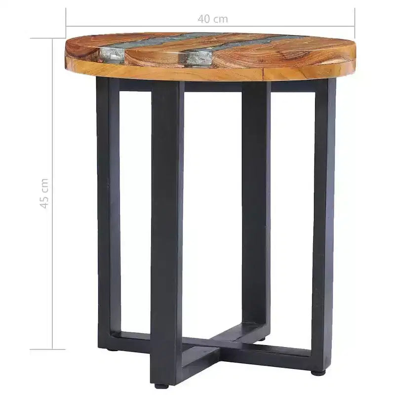 vidaXL Coffee Table with Resin Inlay, Round Center Table for Living Room, Fully Handmade, 15.7'' x17.7'', Solid Reclaimed Wood, Multicolor