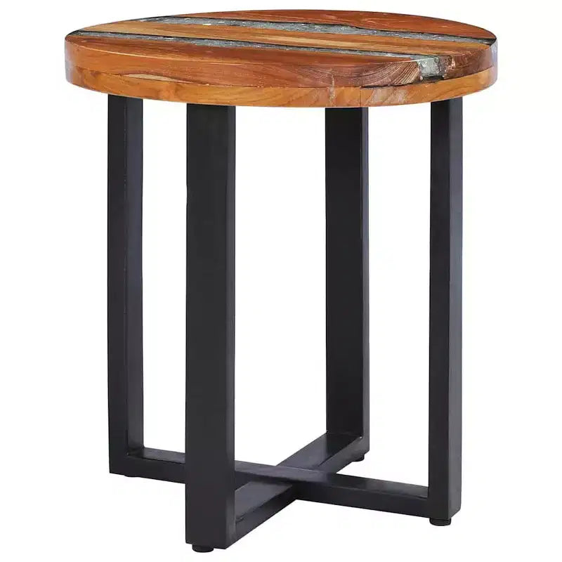 vidaXL Coffee Table with Resin Inlay, Round Center Table for Living Room, Fully Handmade, 15.7'' x17.7'', Solid Reclaimed Wood, Multicolor
