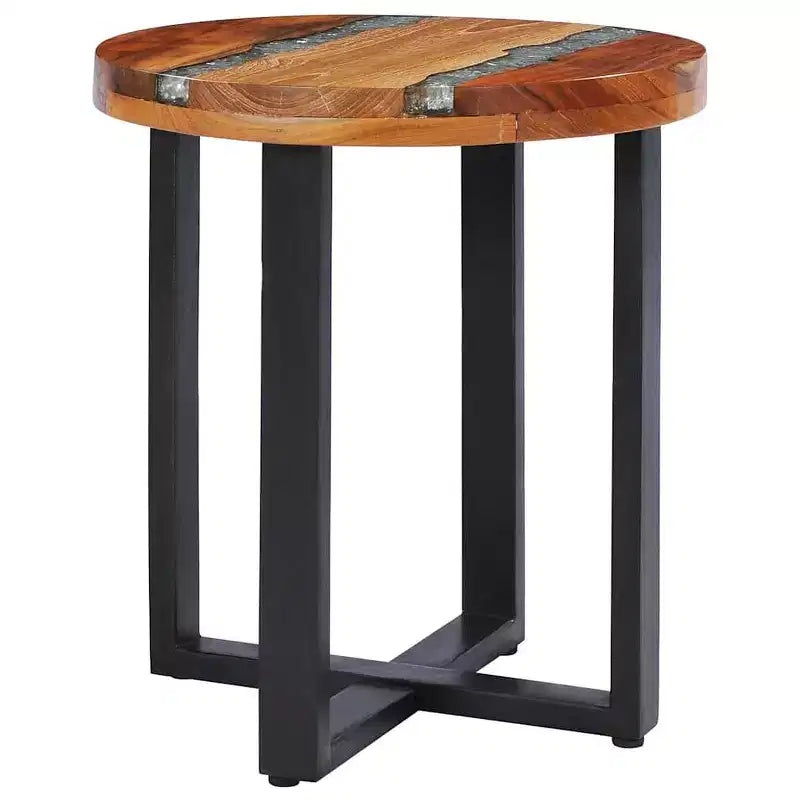 vidaXL Coffee Table with Resin Inlay, Round Center Table for Living Room, Fully Handmade, 15.7'' x17.7'', Solid Reclaimed Wood, Multicolor