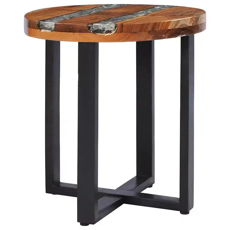 vidaXL Coffee Table with Resin Inlay, Round Center Table for Living Room, Fully Handmade, 15.7'' x17.7'', Solid Reclaimed Wood, Multicolor