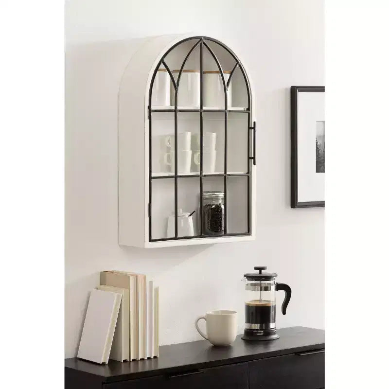 Kate and Laurel Megara Arched Wall Mounted Cabinet, 16x6x24, Black