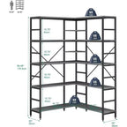 Libreria ad Angolo a 5 Ripiani, Libreria Industriale a L in Legno, Scaffale Grande con Cornice in Metallo, per Casa, Ufficio, Soggiorno, Cucina