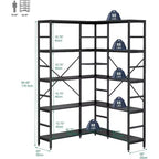 Libreria ad Angolo a 5 Ripiani, Libreria Industriale a L in Legno, Scaffale Grande con Cornice in Metallo, per Casa, Ufficio, Soggiorno, Cucina
