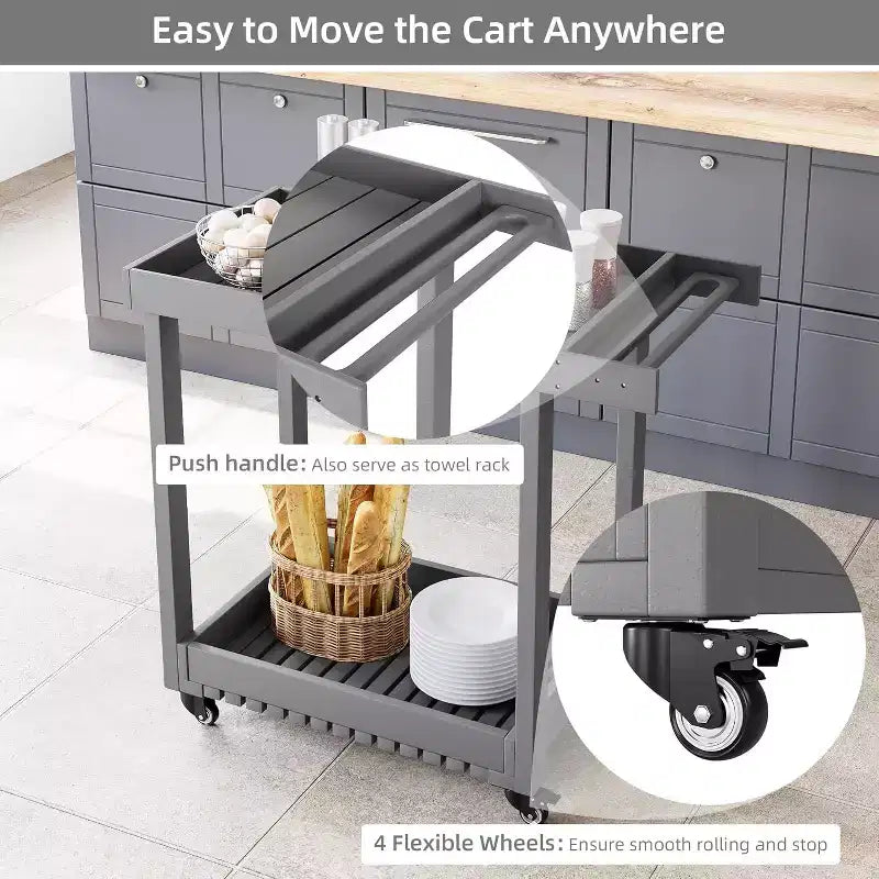 2-Tier Utility Cart with 4 *360Steering Wheels and 2 Brakes, 1000 Lb Rolling Utility Cart, Home/Office/Warehouse/Cafeteria/Cleaning
