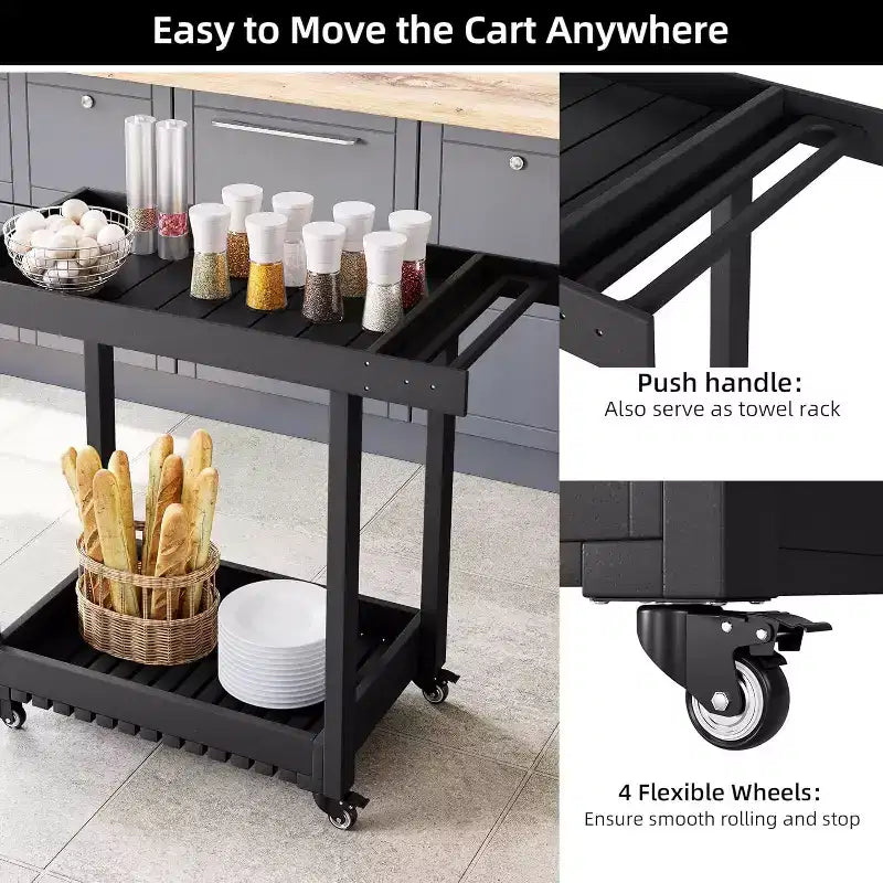 2-Tier Utility Cart with 4 *360Steering Wheels and 2 Brakes, 1000 Lb Rolling Utility Cart, Home/Office/Warehouse/Cafeteria/Cleaning