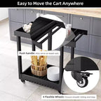 2-Tier Utility Cart with 4 *360Steering Wheels and 2 Brakes, 1000 Lb Rolling Utility Cart, Home/Office/Warehouse/Cafeteria/Cleaning