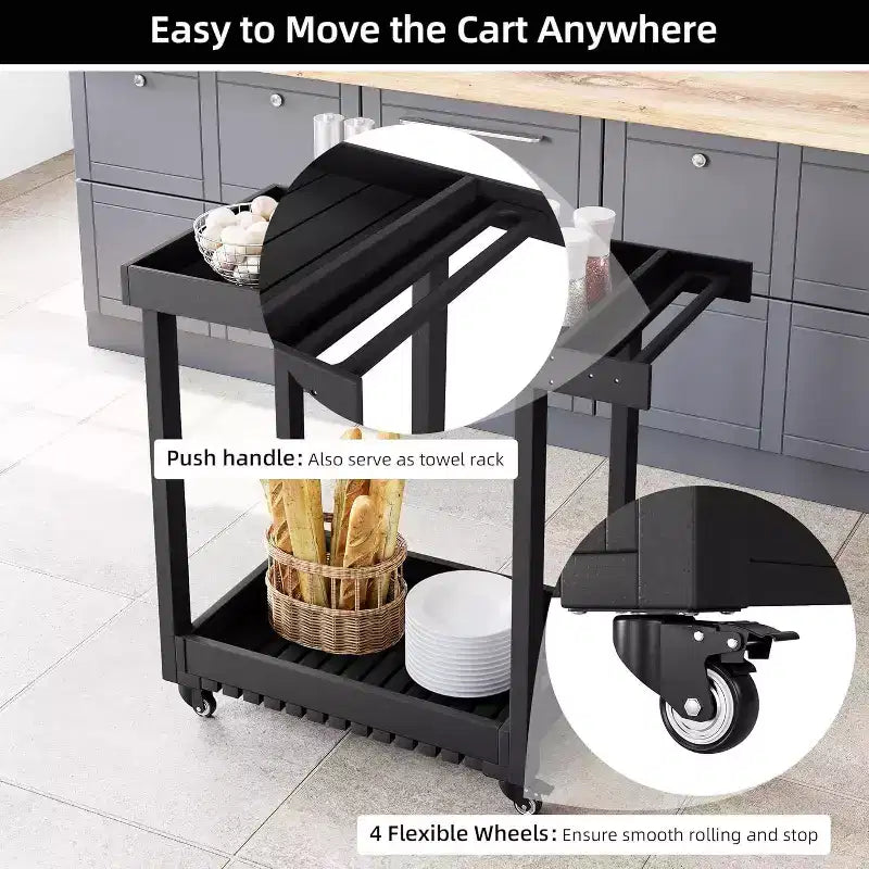 2-Tier Utility Cart with 4 *360Steering Wheels and 2 Brakes, 1000 Lb Rolling Utility Cart, Home/Office/Warehouse/Cafeteria/Cleaning