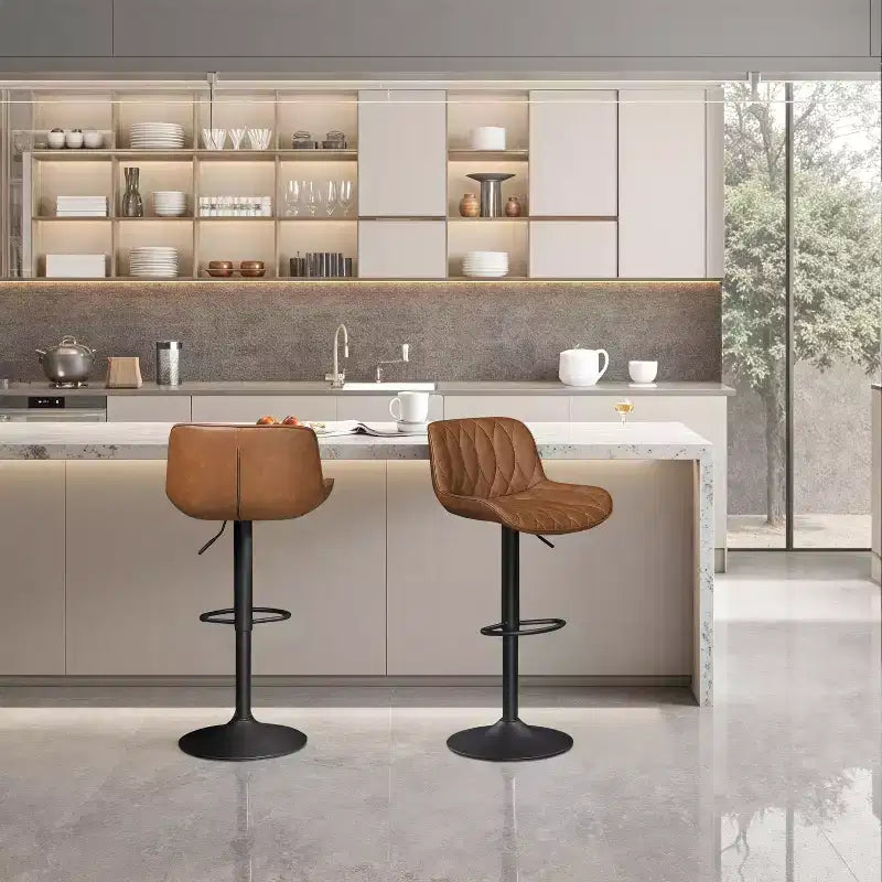 Art Leon Set of 2 Mid-century Modern Faux Leather Swivel and Height Adjustable Barstool