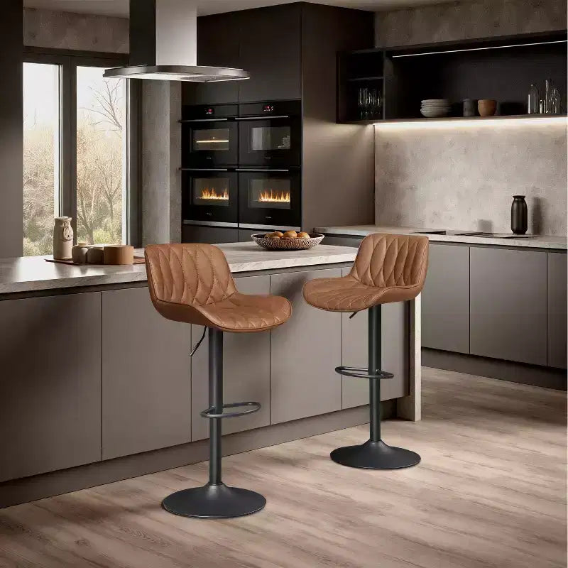 Art Leon Set of 2 Mid-century Modern Faux Leather Swivel and Height Adjustable Barstool