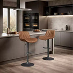 Art Leon Set of 2 Mid-century Modern Faux Leather Swivel and Height Adjustable Barstool