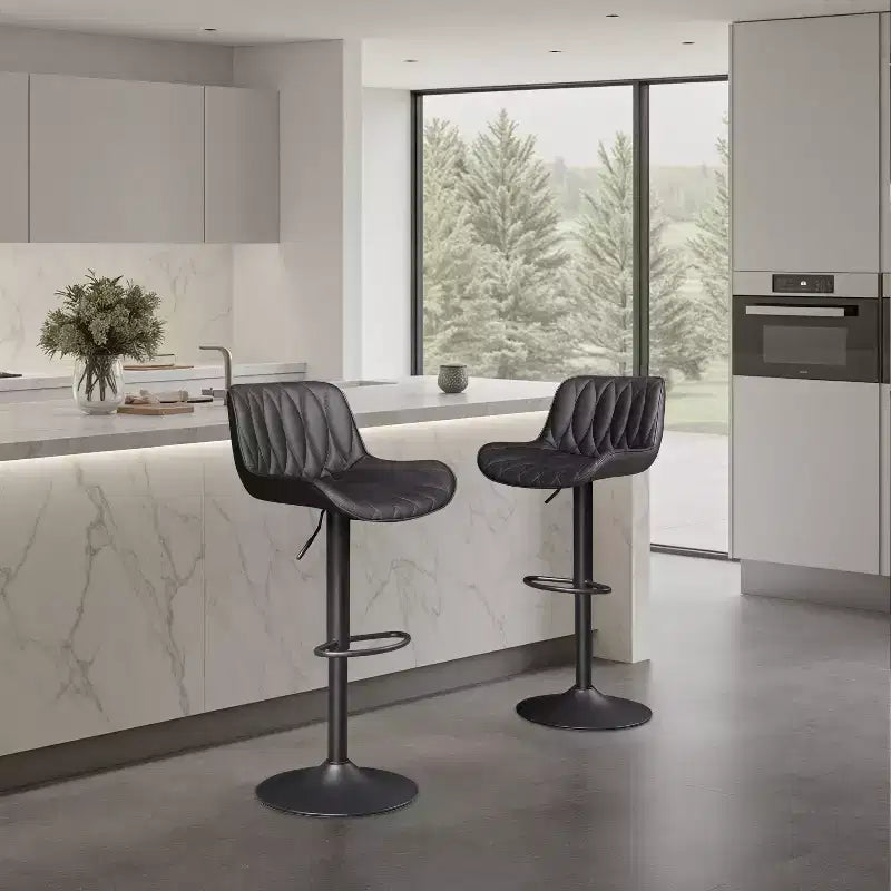 Art Leon Set of 2 Mid-century Modern Faux Leather Swivel and Height Adjustable Barstool