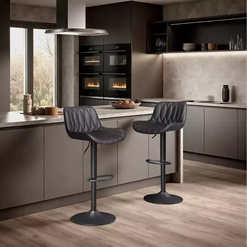 Art Leon Set of 2 Mid-century Modern Faux Leather Swivel and Height Adjustable Barstool