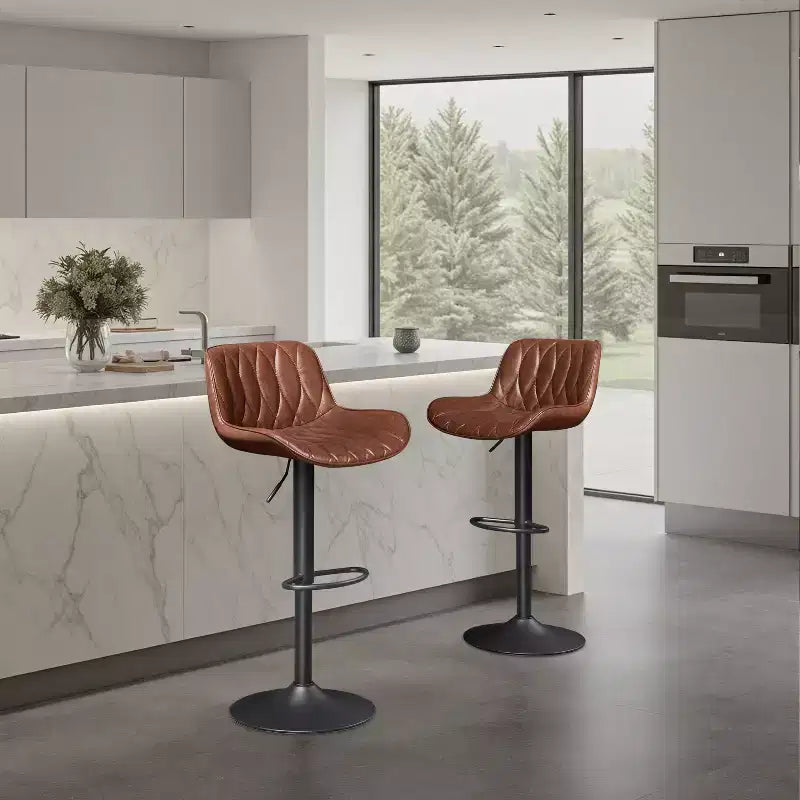 Art Leon Set of 2 Mid-century Modern Faux Leather Swivel and Height Adjustable Barstool